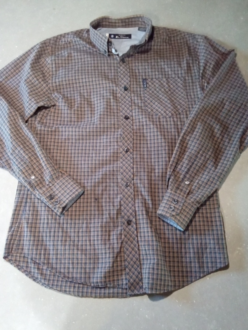 Ben Sherman Men's Brown and Blue Plaid Button-Down Shirt